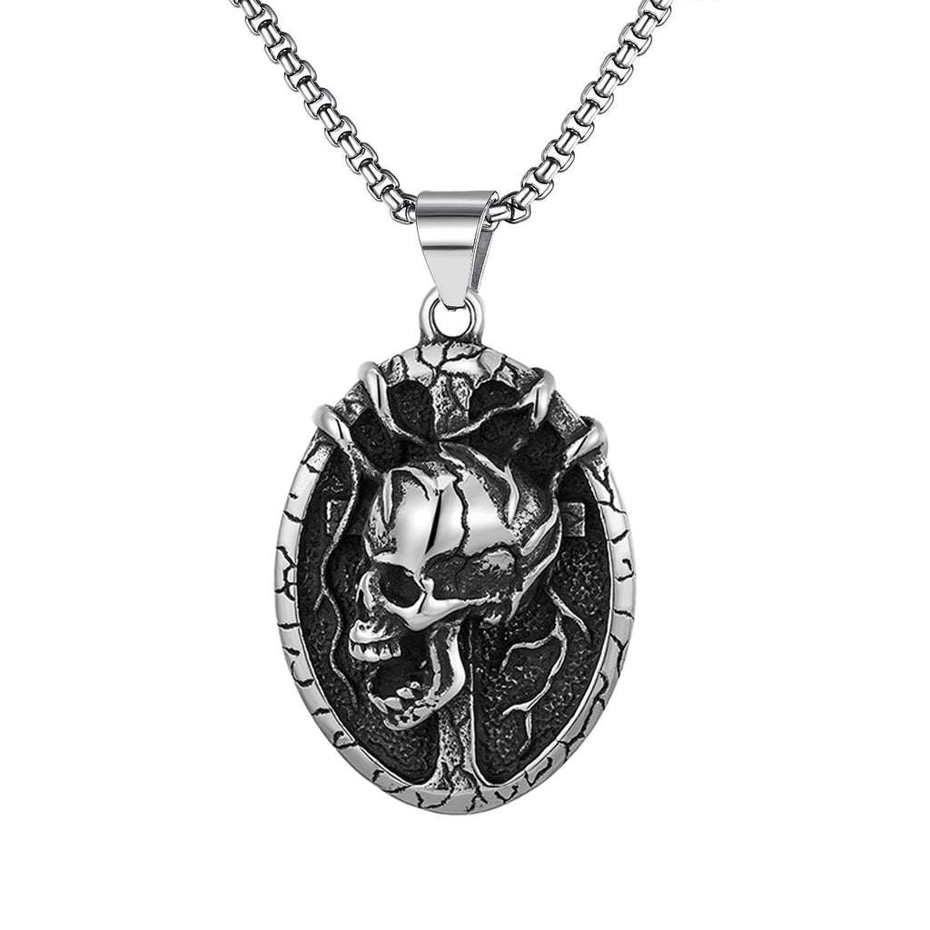 domineering double wolf head titanium steel pendant necklace