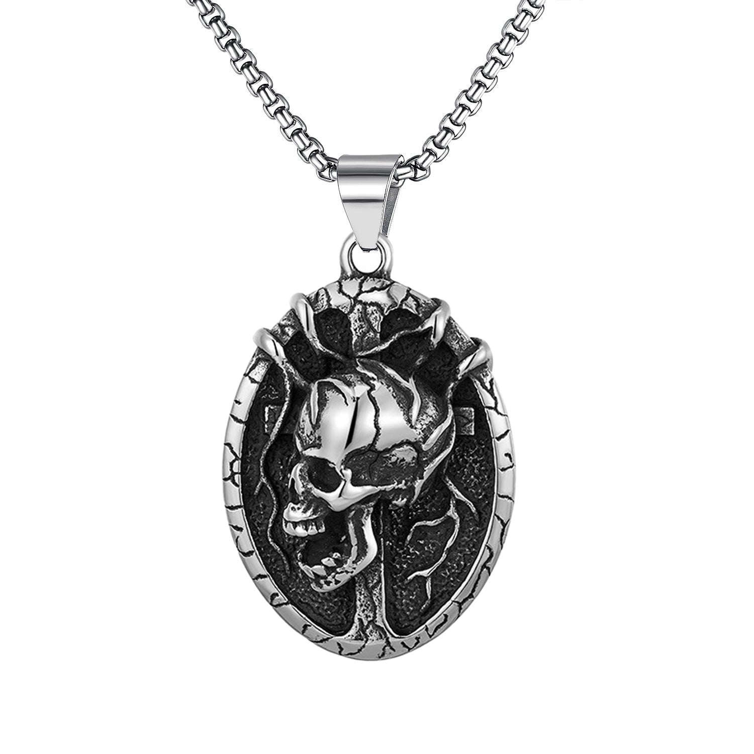domineering double wolf head titanium steel pendant necklace
