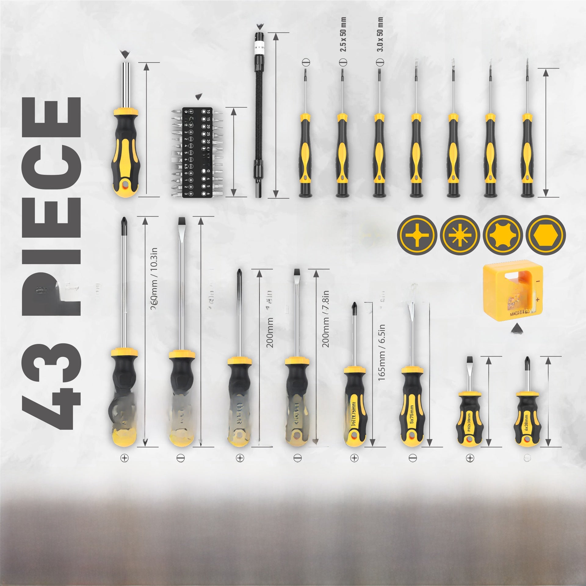 43-Piece Magnetic Screwdriver Set with Storage Box