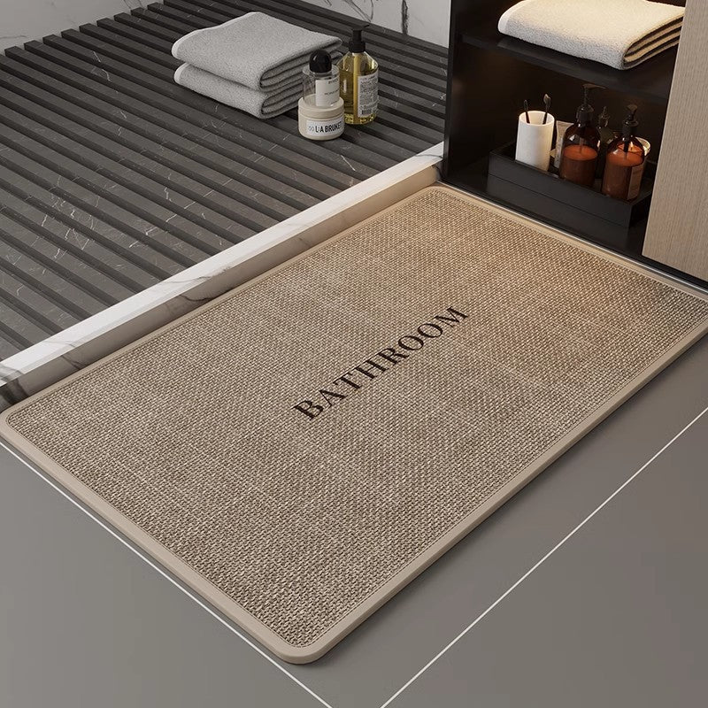 Linen floor MATS are placed in the bathroom