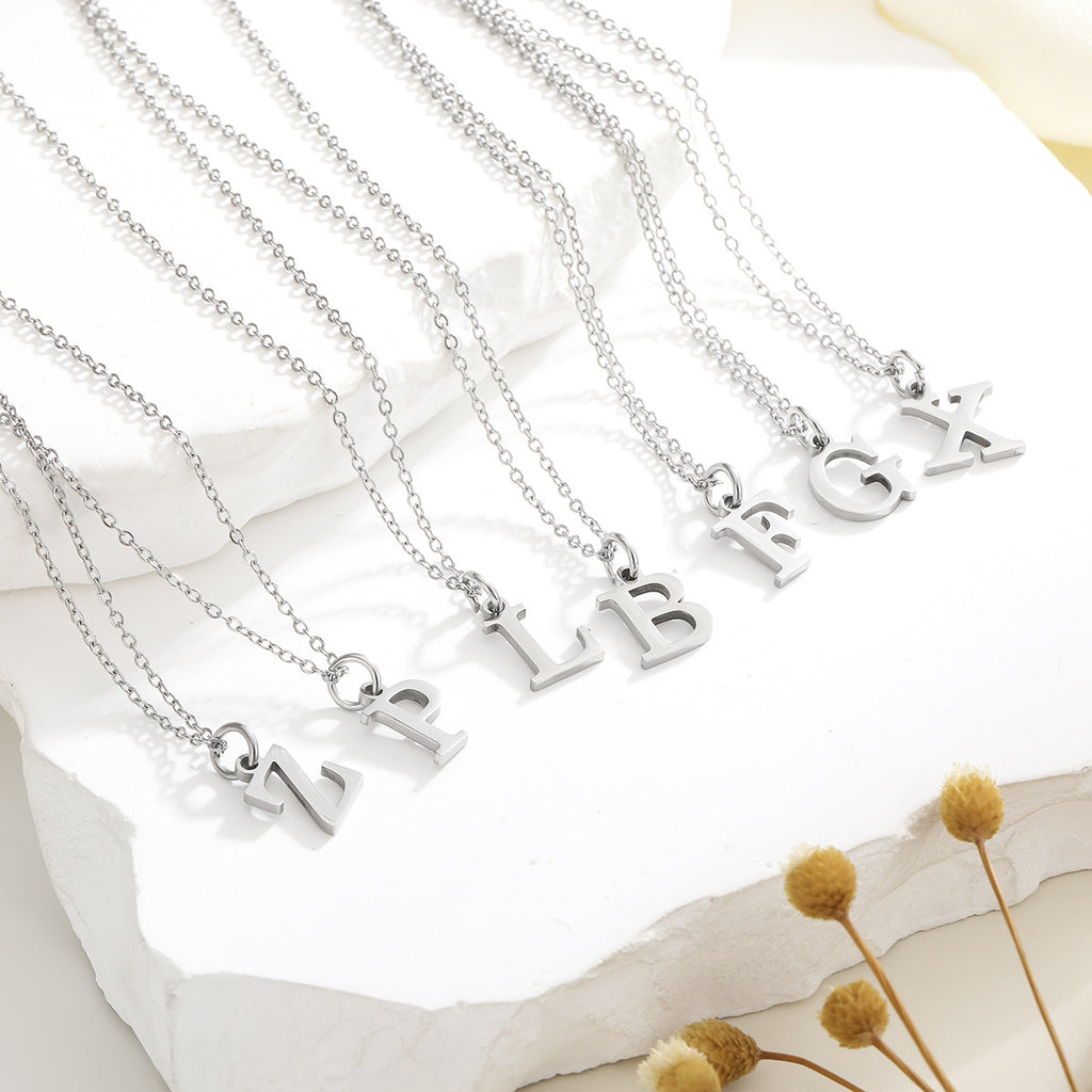 Gold Plated Alphabet Necklace Titanium Steel Pendant