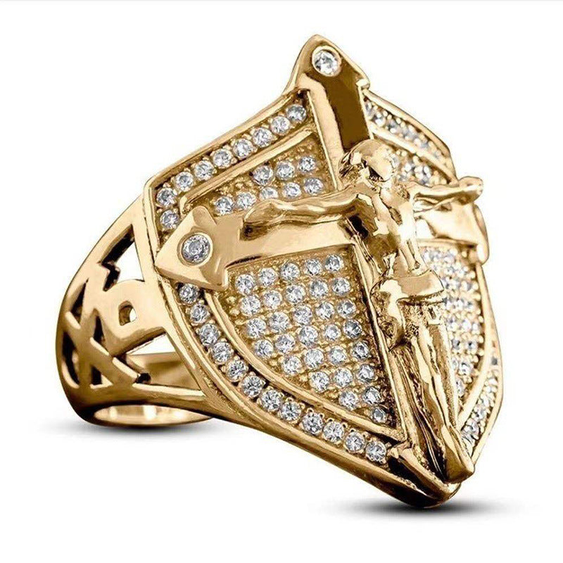 Golden Shield Ring Western Cultural Creative Men's Ring