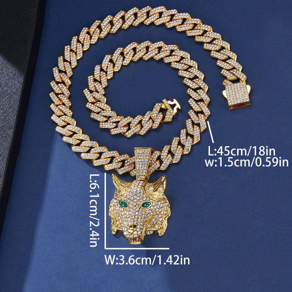 Animal Zinc Alloy Diamond Pendant Cuban Chain Necklace