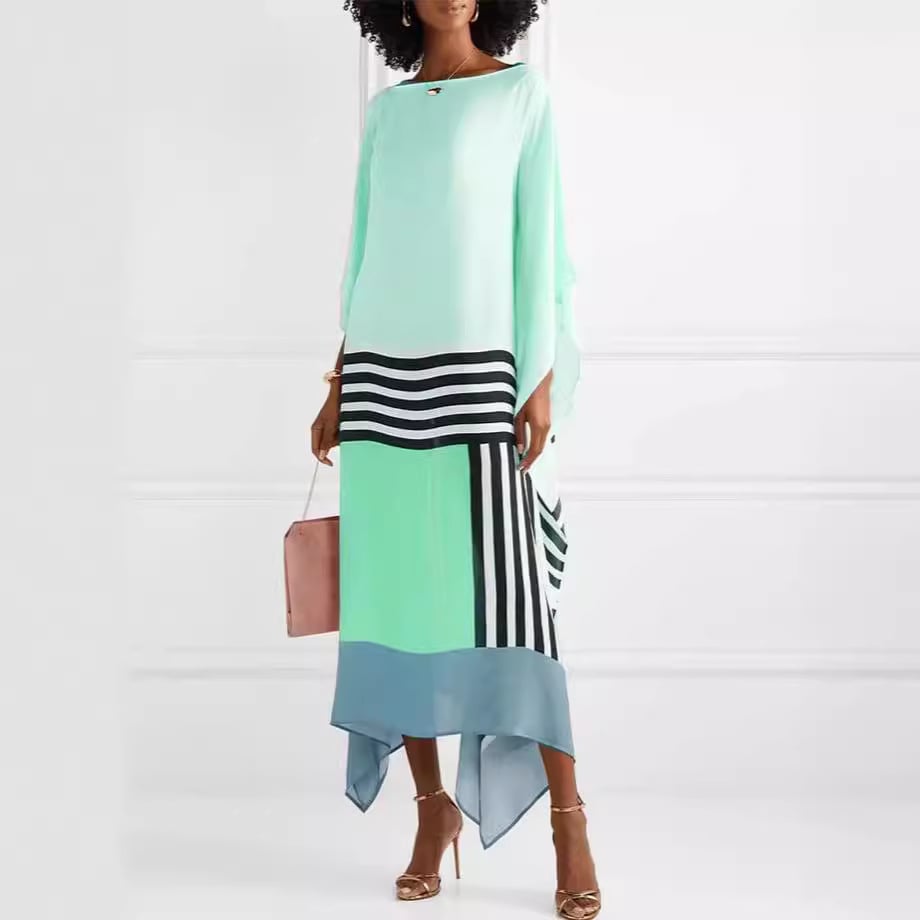 Comfortable and fashionable solid-color printed casual off-the-shoulder long dress