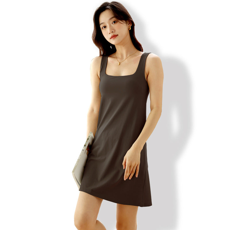 Base layer dress with built-in bra support