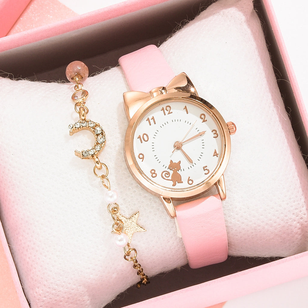 Kids Waterproof Quartz Watch with Bracelet, Cute Girl's Fashion Watch, Korean Style
