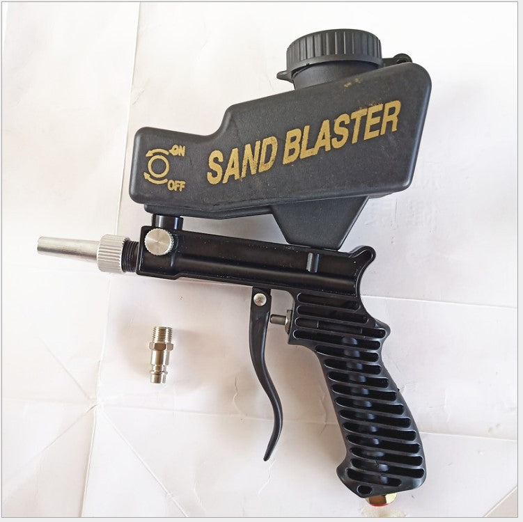 Compact handheld pneumatic sandblasting gun