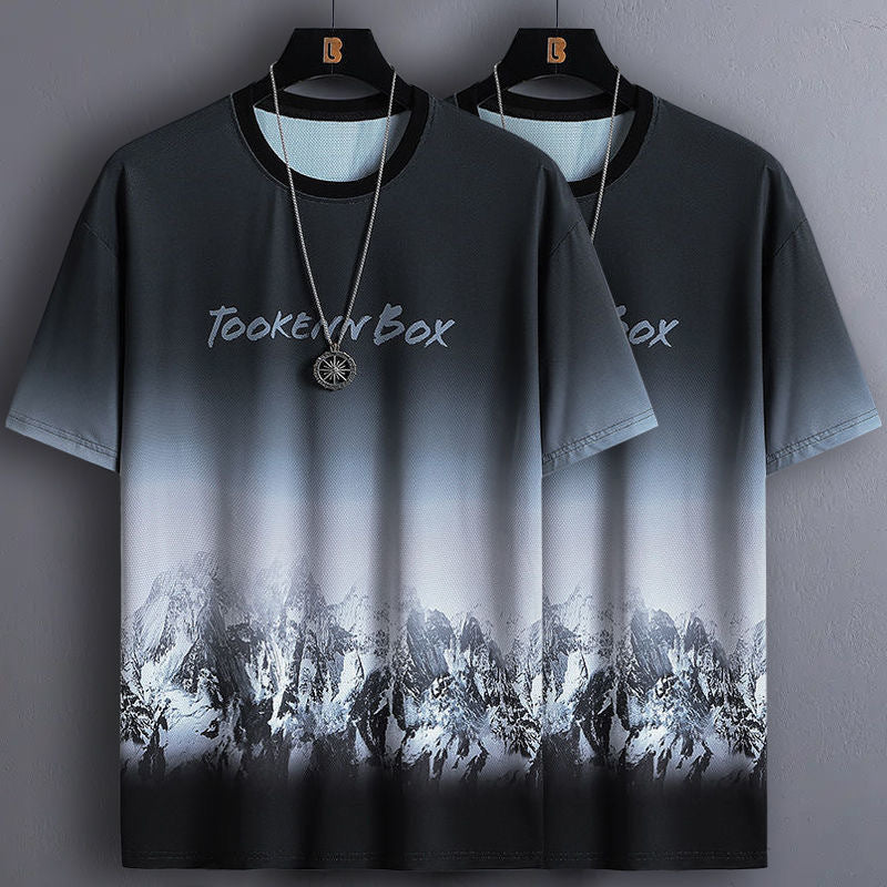 Men's Summer Ice Silk Loose Gradient T-Shirt