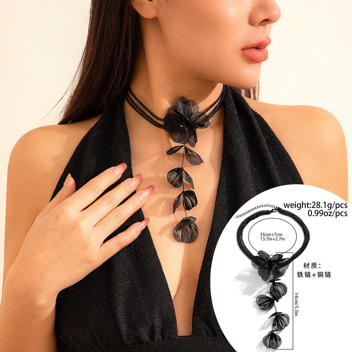Europe and the United States cross-border jewelry niche ginkgo leaf tassel necklace sweet cool style design retro pull collar choker