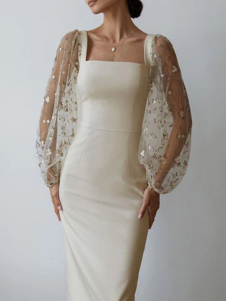 elegant embroidered patchwork body-hugging dress