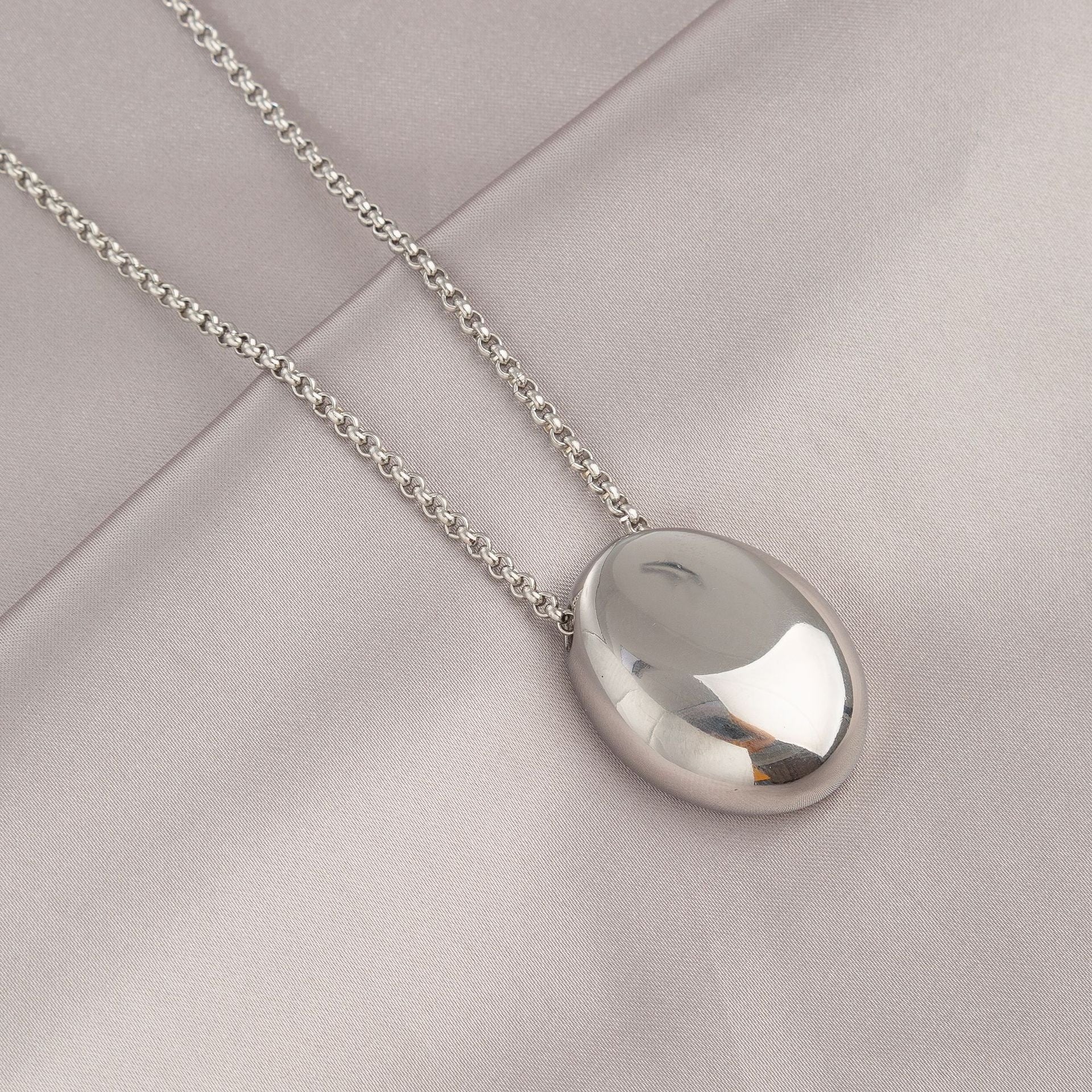 Titanium Steel Oval Pendant Necklace