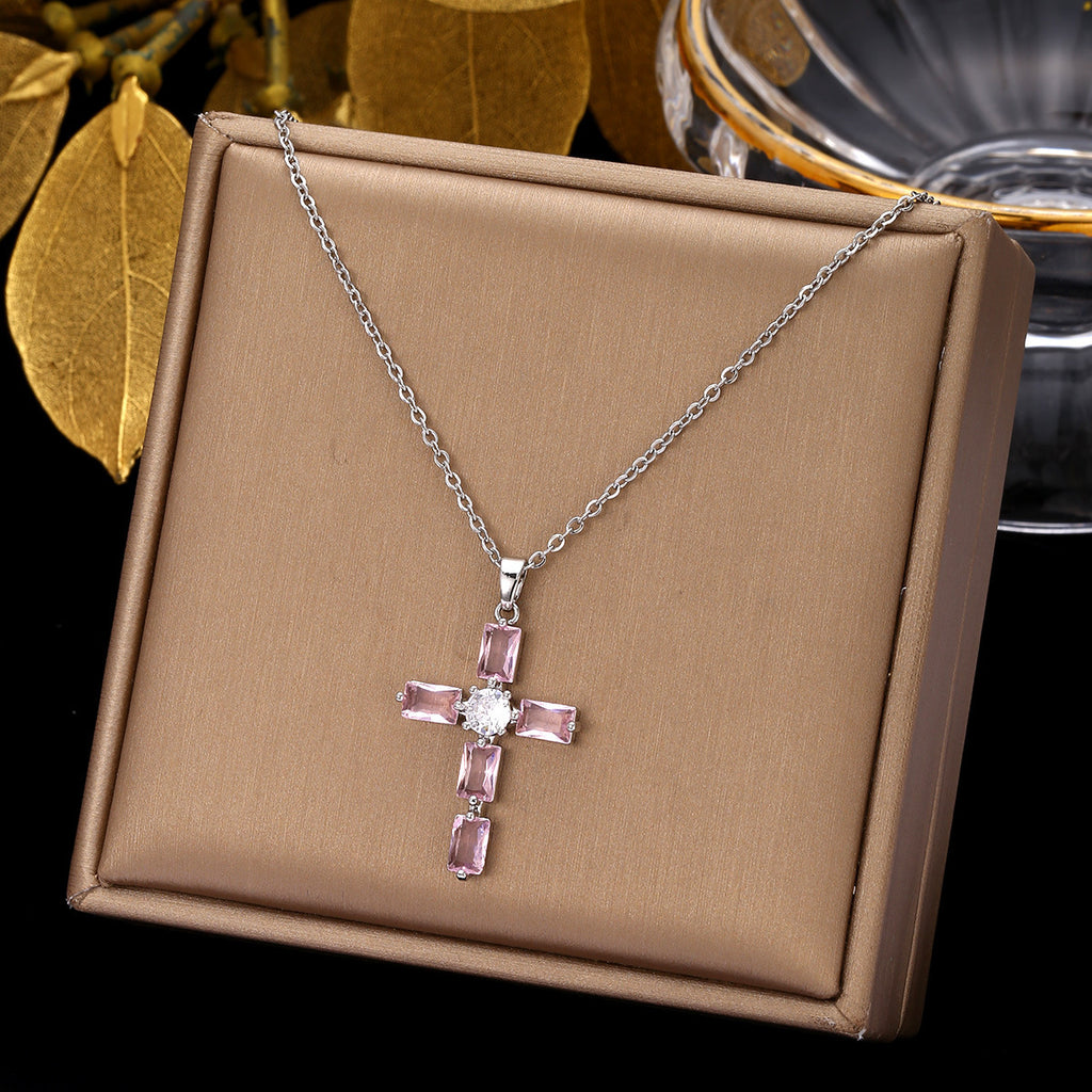 Gold Cross Necklace Set with Large Diamonds