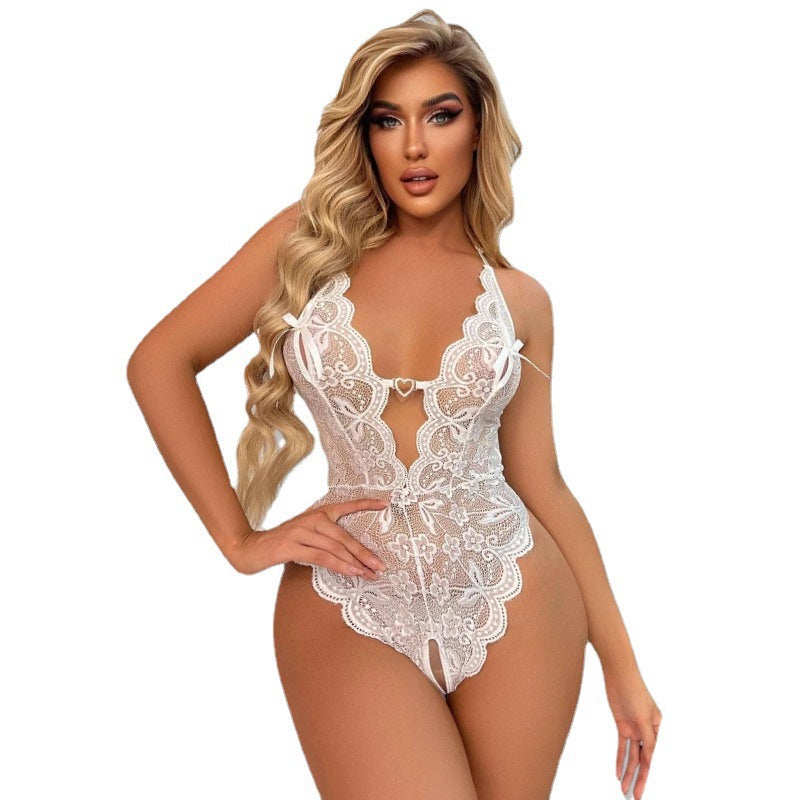 Lace see-through open-crotch jumpsuit