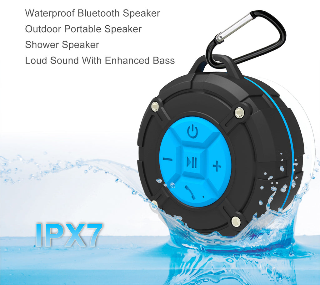 Waterproof Bluetooth Speaker with Suction Cup and Hook
