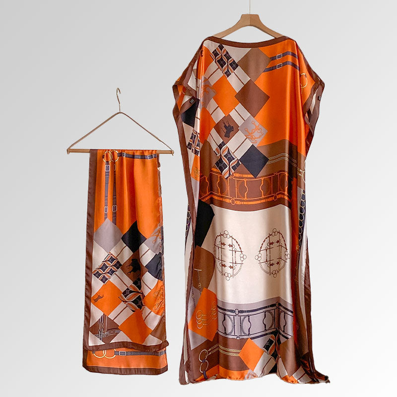Beach vacation faux silk scarf dress