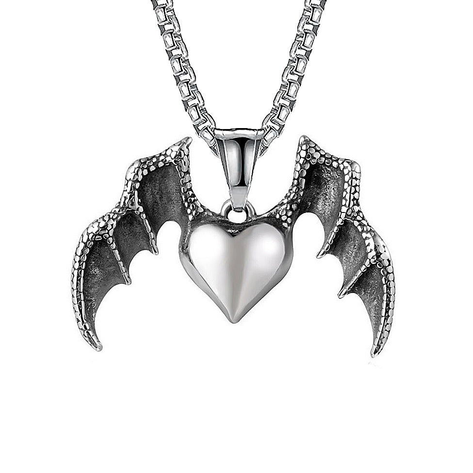domineering double wolf head titanium steel pendant necklace