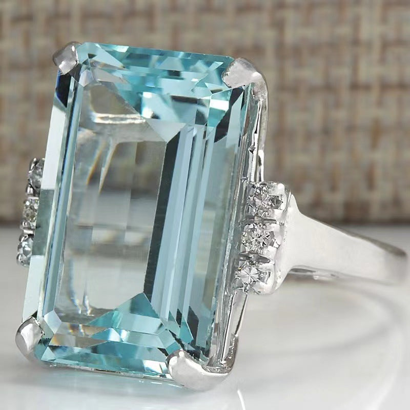 Fashion Blue Sapphire Geometric Ring for Women