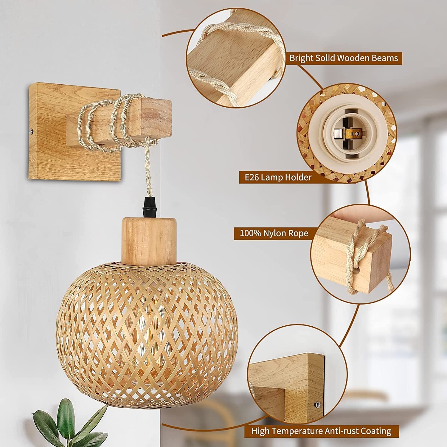 Bamboo woven bedside wall lamp