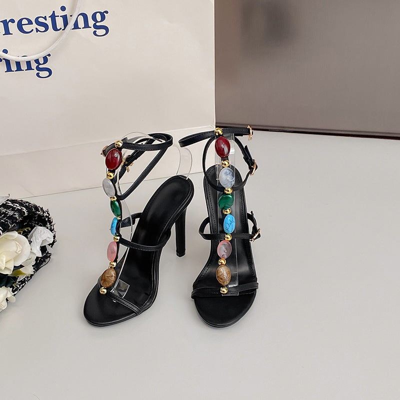 2024 Summer Women's Pearl Open Toe Stiletto High Heel Sandals