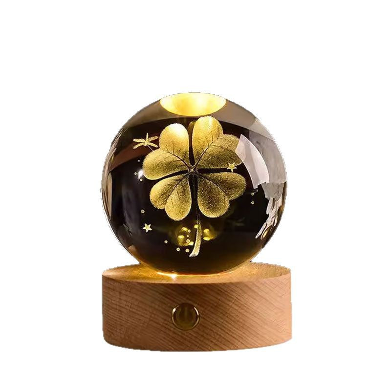 3D Crystal Ball Night Light with Wooden Base
