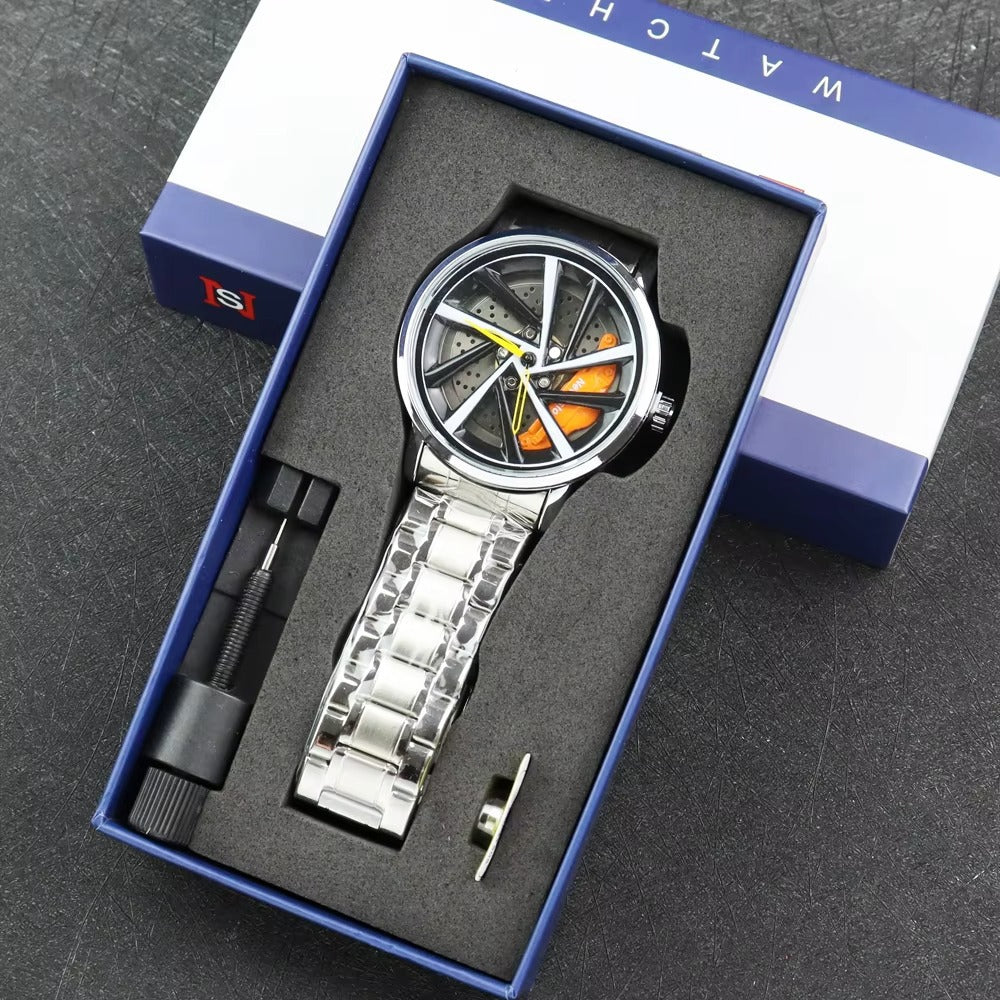 Man's rotating wheel wristwatch