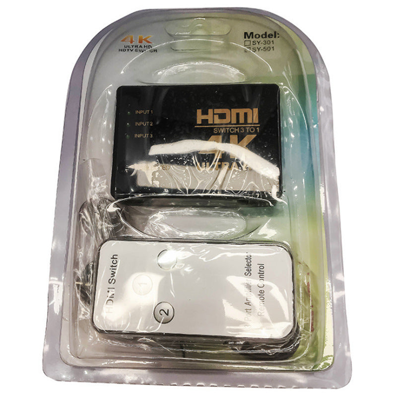 HDMI 1.4 Switcher 3-in-1 Out with Remote for 4K/2K