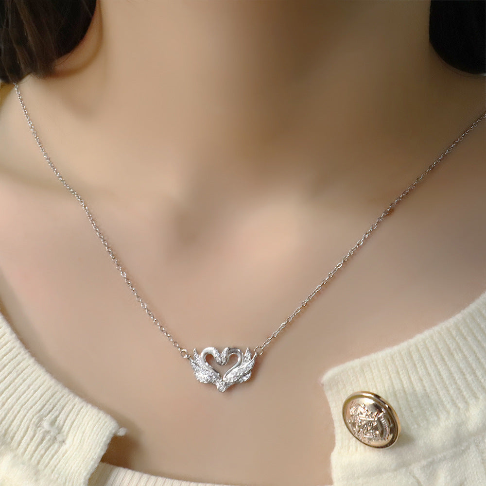 Double Swan Heart-shaped Zircon Necklace