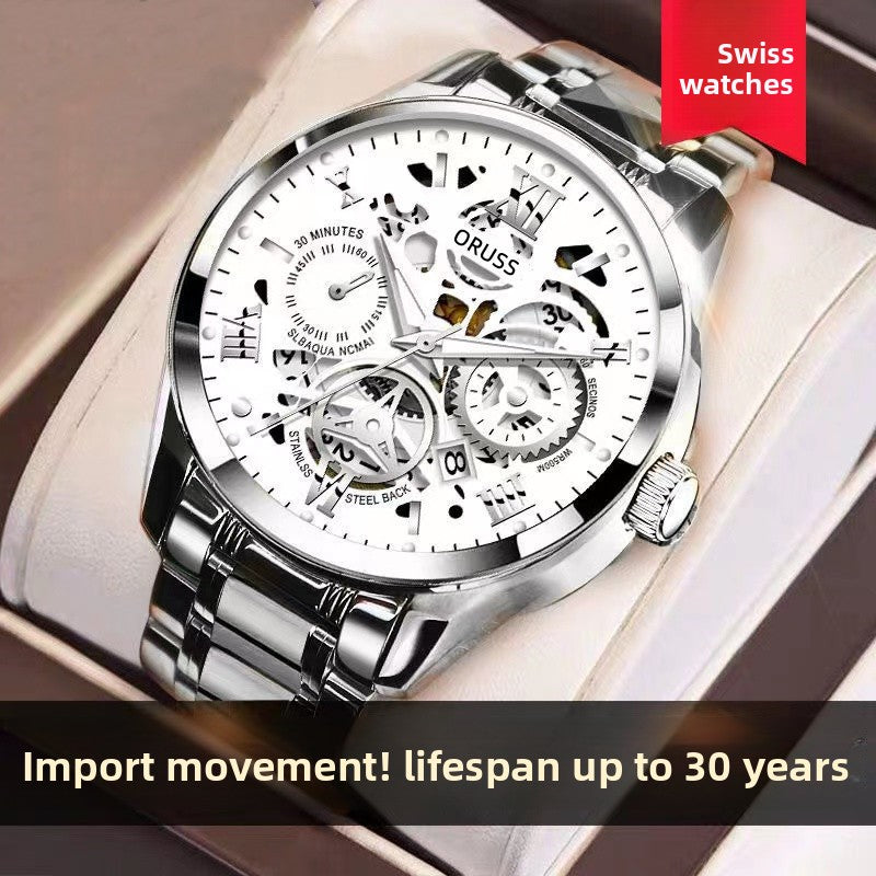 Automatic Quartz Men's Watch Waterproof Luminous Stylish Alloy Strap