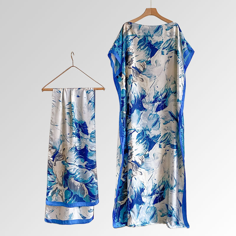 Beach vacation faux silk scarf dress