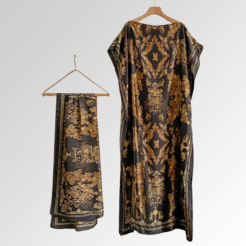Beach vacation faux silk scarf dress