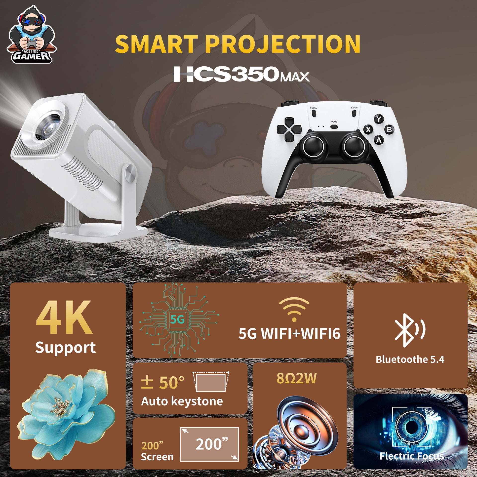 HCS350Pro Mini Projector with Android WiFi HD 720P