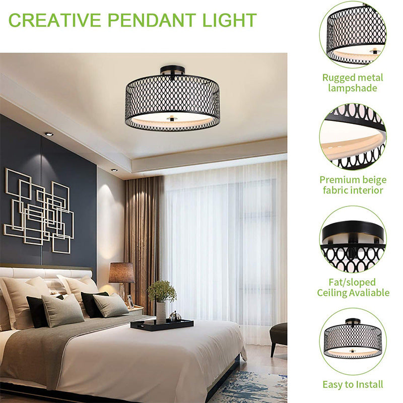 Double-layer black iron mesh circular lamp