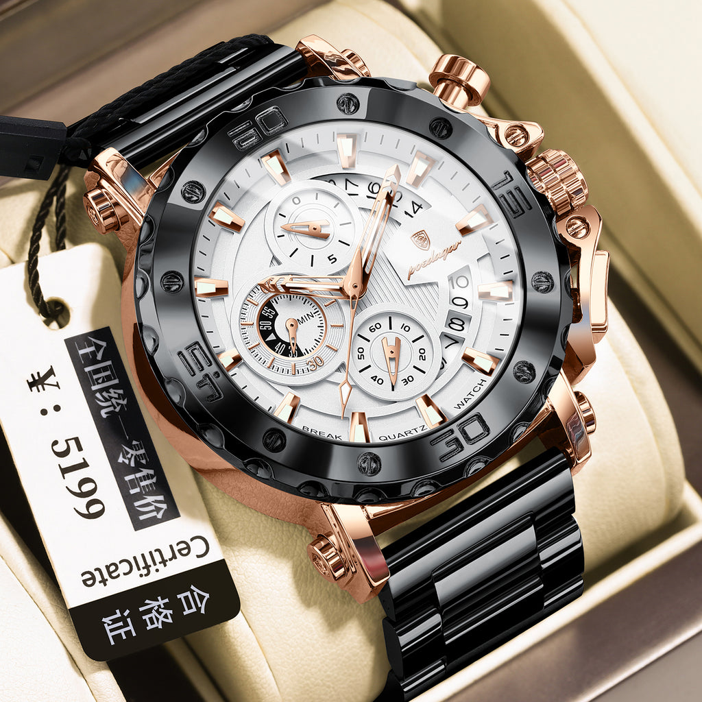 Swiss Men's Quartz Watch with Luminous Display and Waterproof Design