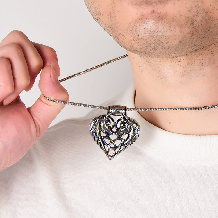 domineering double wolf head titanium steel pendant necklace