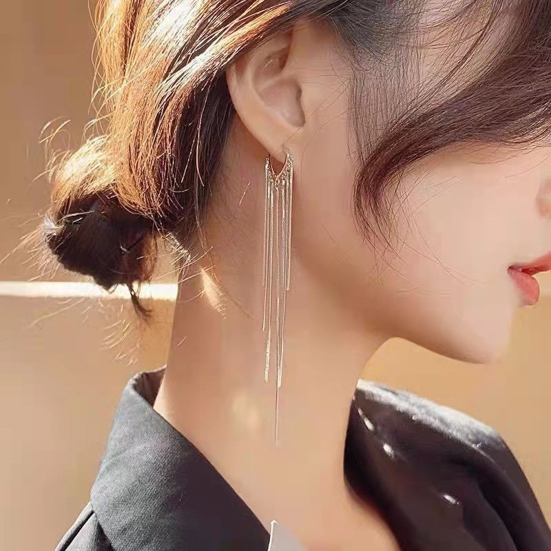 Long metal tassel ear pins