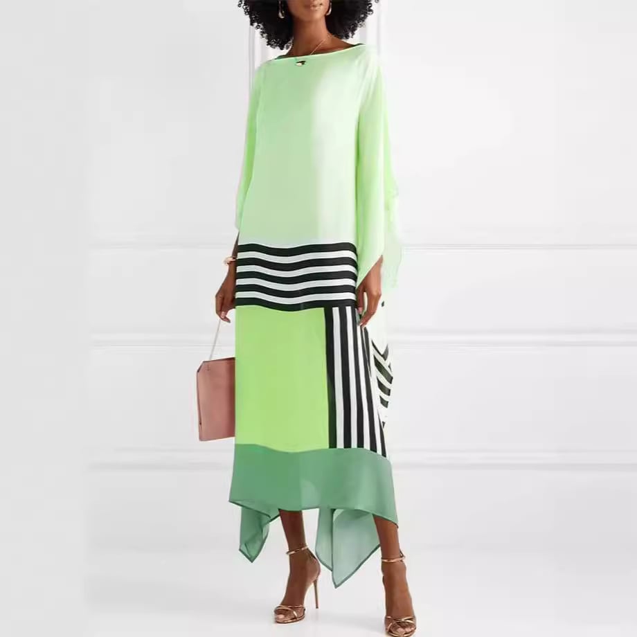 Comfortable and fashionable solid-color printed casual off-the-shoulder long dress