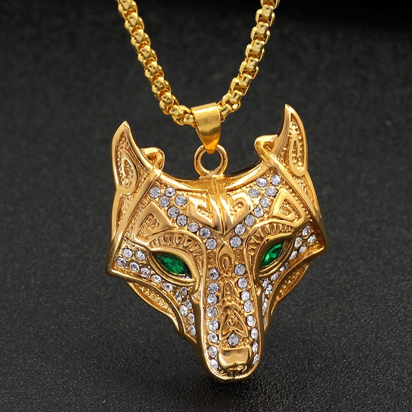 Gold and silver wolf-head necklace
