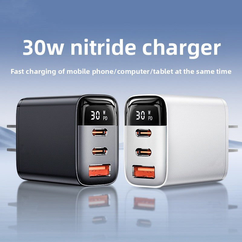 30W Triple Port Fast Charger with Digital Display