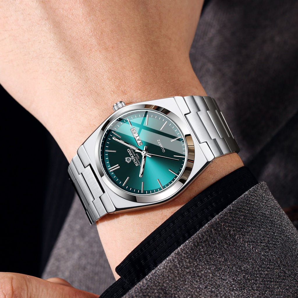 Binbang Stainless Steel Men's Quartz Watch with Double Calendar