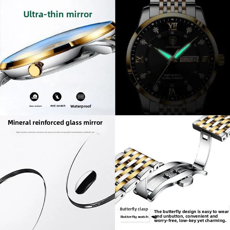 Foreign trade AliExpress explosions Swiss certification imported double calendar waterproof luminous men's watch Korean fashion