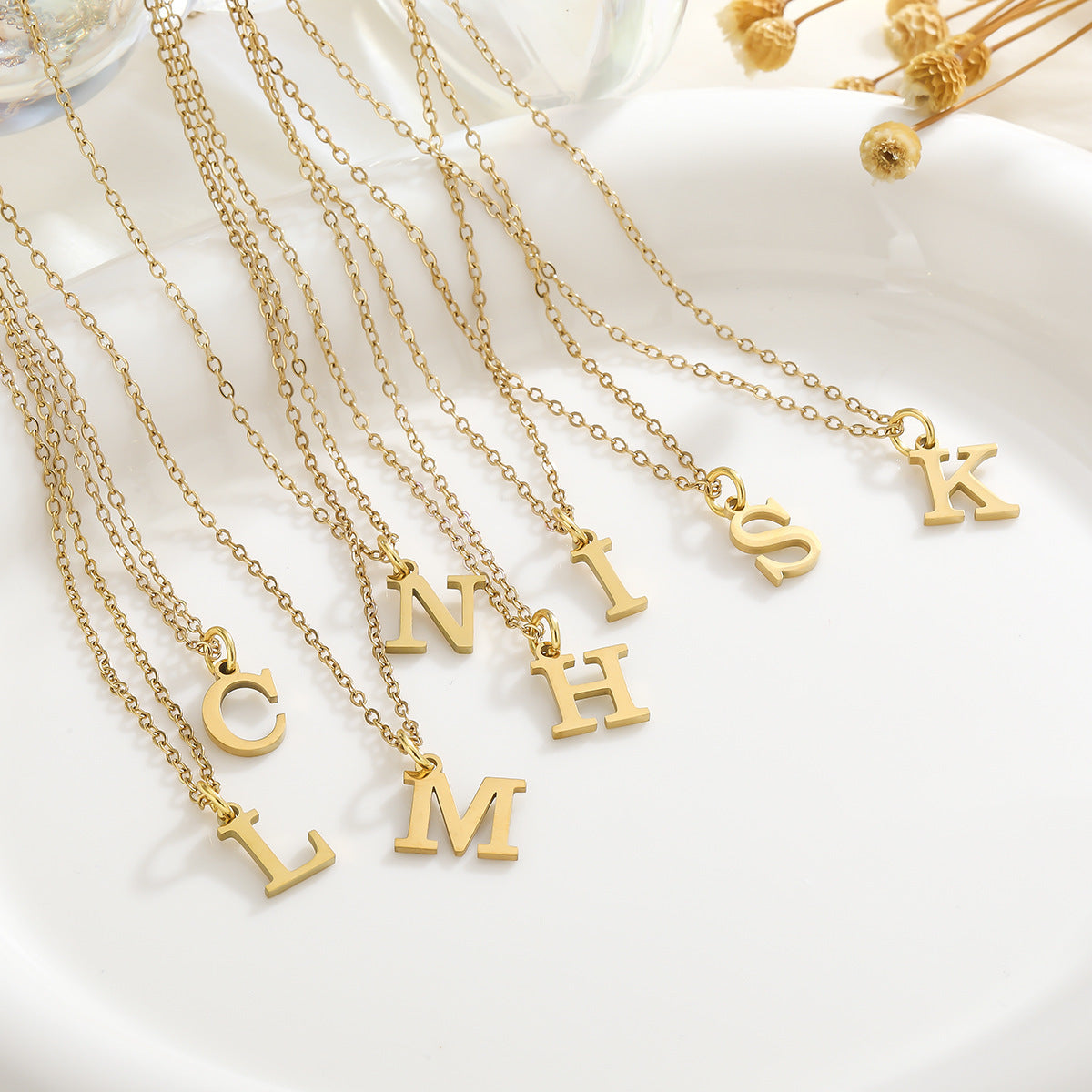 Gold Plated Alphabet Necklace Titanium Steel Pendant