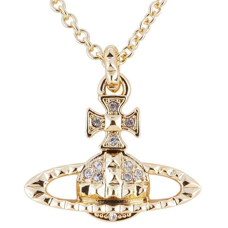 Saturn Diamond Accent Clavicle Necklace