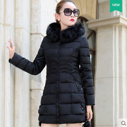Women's Slim Fit Long Down Jacket with Fur Collar