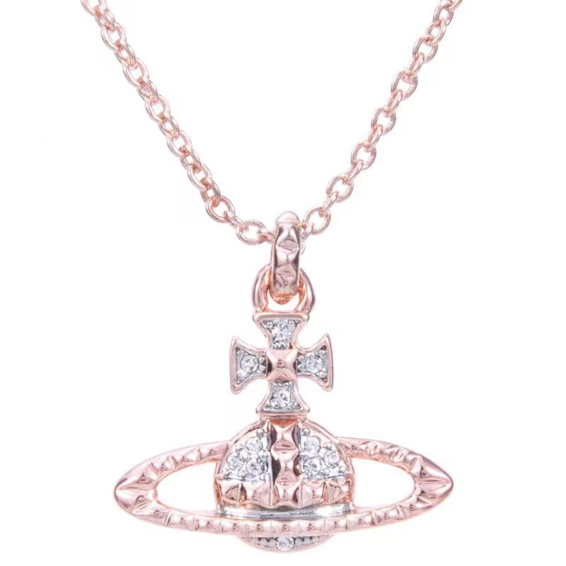 Saturn Diamond Accent Clavicle Necklace