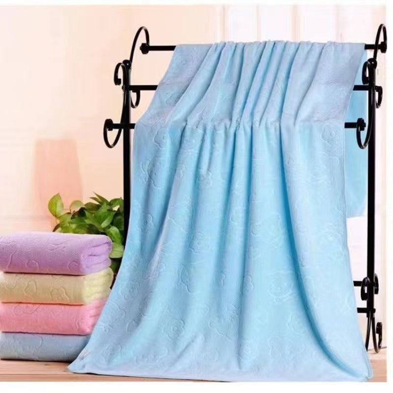 Microfiber Embossed Bear Bath Towel
