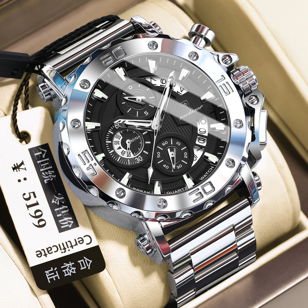 Swiss Men's Quartz Watch with Luminous Display and Waterproof Design