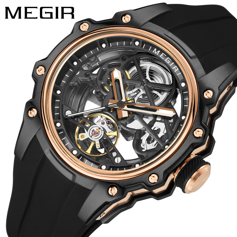 Megir Men's Automatic Mechanical Watch Stainless Steel Case Full Cut-Out Dial