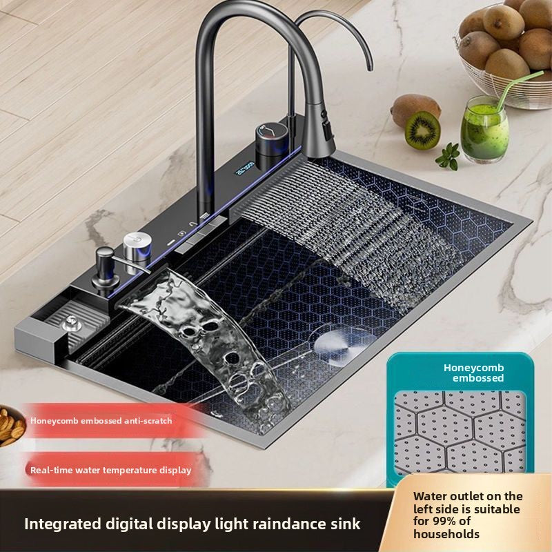 Thick 6mm Digital Display Stainless Steel Kitchen Sink with Pull Faucet