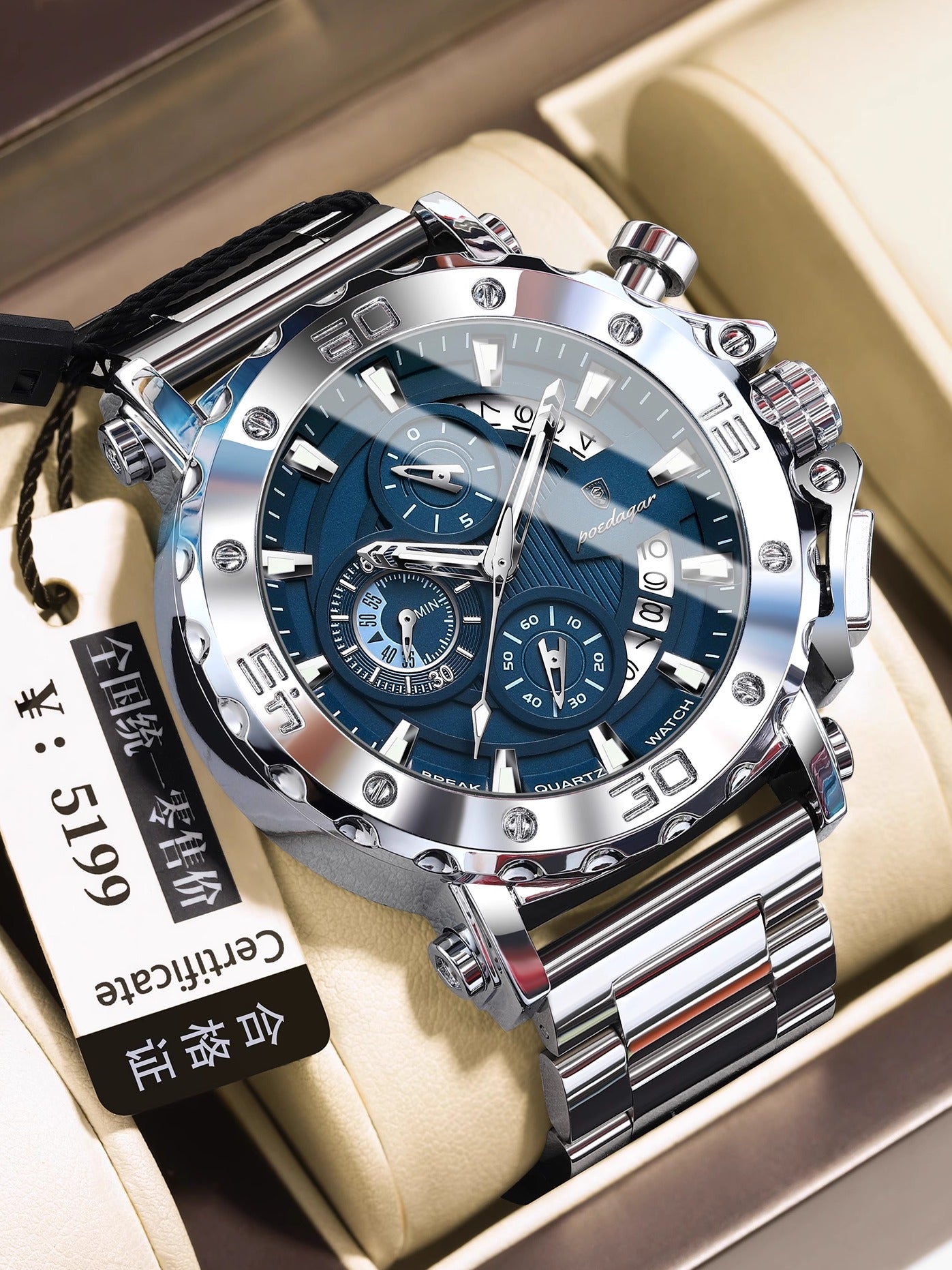 Swiss Men's Quartz Watch with Luminous Display and Waterproof Design