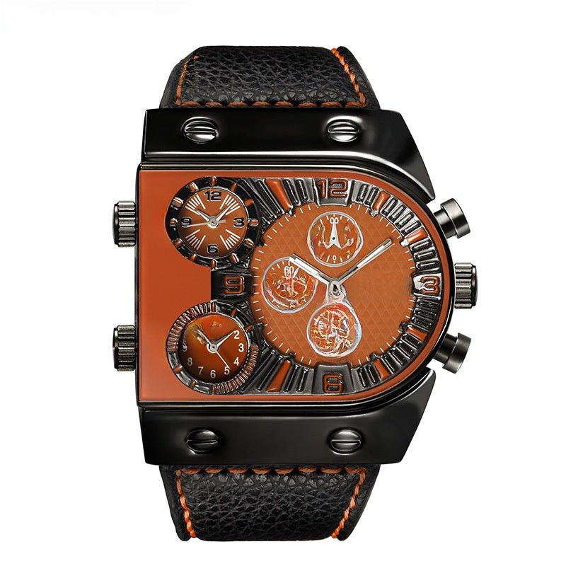 Large Dial Men's Quartz Watch with Multi-Time Zone